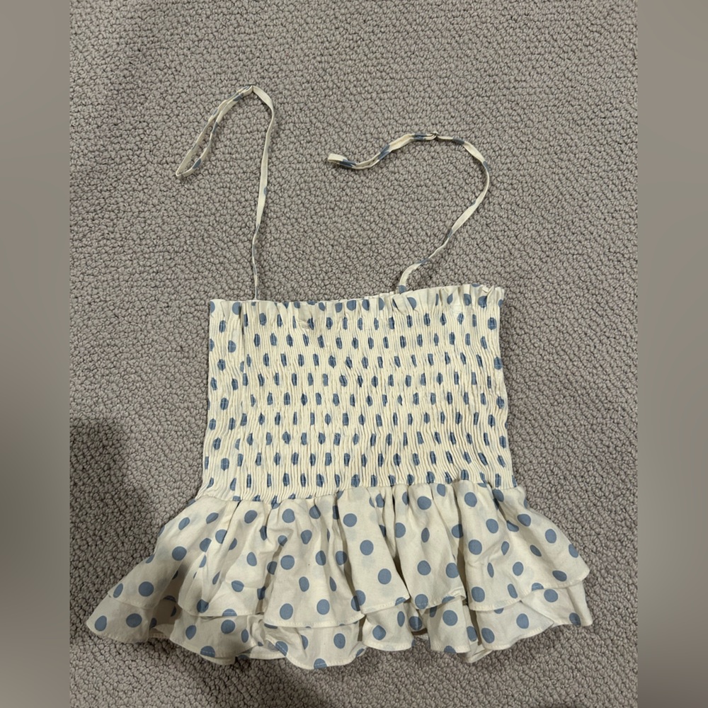 Zara Cream and Blue Smocked Top